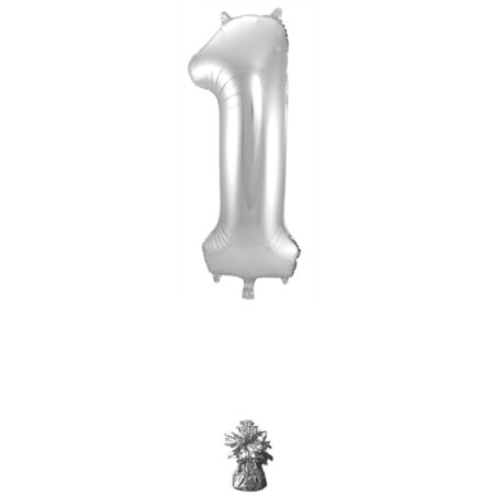 zilveren folieballon cijfer 1 86 cm 1273 Party-Rent Almere