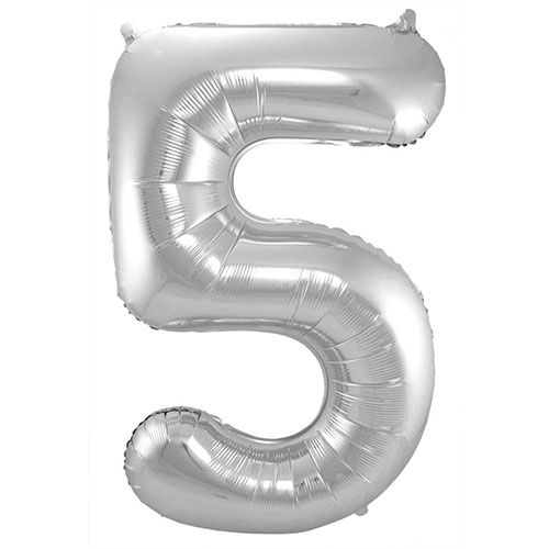 zilveren folieballon cijfer 5 86 cm 6359 Party-Rent Almere
